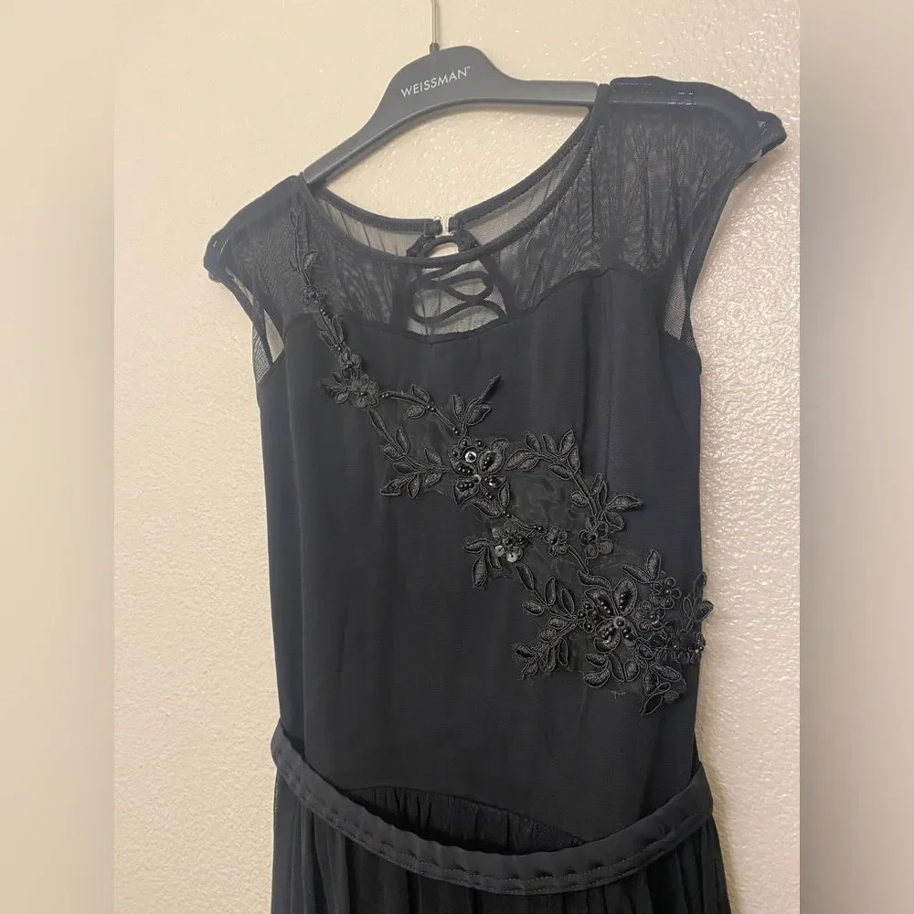WEISSMAN Dance black lyrical maxi mesh dress appliqué Amen 12333 MA adult